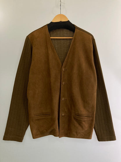 【中古品】【メンズ】  USED CARDIGAN ユーズド 80-90S ヌバック切替ウールカーディガン トップス 146-240319-yn-04-min カラー：ブラウン 万代Net店