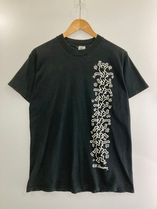 【中古品】【メンズ】  POPSHOP ポップショップ USA製 90S "KEITH HARING"PRINTED T-SHIRT キースヘリング プリント Tシャツ 半袖トップス 146-240328-me-05-min サイズ：M カラー：ブラック 万代Net店