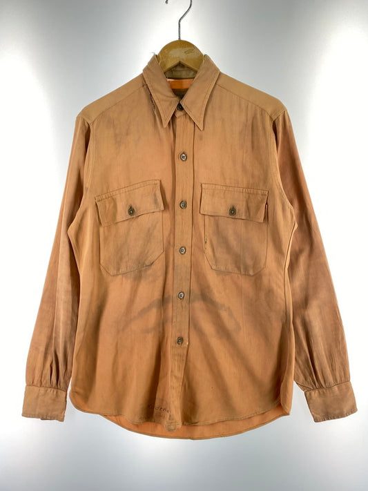 【現状渡し品】【メンズ】  U.S.ARMY YALE MILITARY REGULATION L/S SHIRT アメリカ軍 ミリタリー レーヨン マチ付き トロピカルシャツ 長袖シャツ トップス 146-240406-yn-07-min カラー：オレンジ 万代Net店