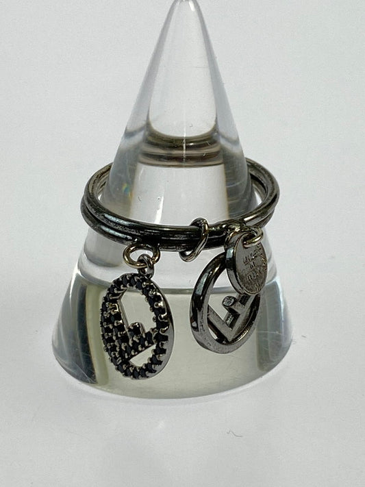 【中古品】【レディース】 FENDI フェンディ ロゴ ラインストーン 2連 リング 指輪 アクセサリー 182-240406-me-14-min サイズ：サイズM カラー：シルバー 13号 万代Net店