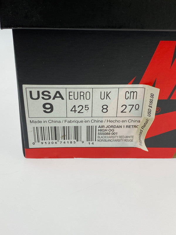 【中古美品】【メンズ】 NIKE ナイキ AIR JORDAN 1 RETRO HIGH OG 555088-001 エアジョーダン 1 レトロ ハイ オージー スニーカー 靴 160-240412-yn-08-min サイズ：27.0cm US9 カラー：BLACK/VARSITY RED-WHITE 万代Net店