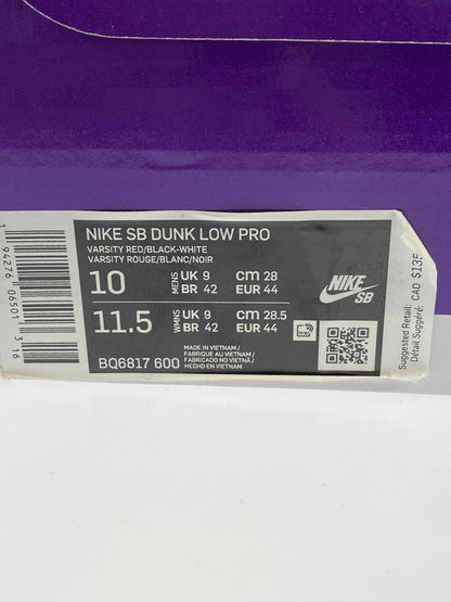 【中古美品】【メンズ】 NIKE SB ナイキエスビー DUNK LOW PRO BQ6817-600 ダンク ロー プロ スニーカー 靴 160-240412-yn-25-min サイズ：28.0cm US10 カラー：VARSITY RED/BLACK-WHITE 万代Net店