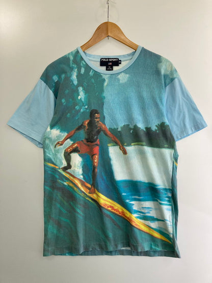 【中古品】【メンズ】 POLO SPORTS ポロスポーツ 90’s SURF OVP TEE サーフ プリントTシャツ 半袖Tシャツ トップス 146-240409-yn-25-min サイズ：M カラー：ライトブルー 万代Net店