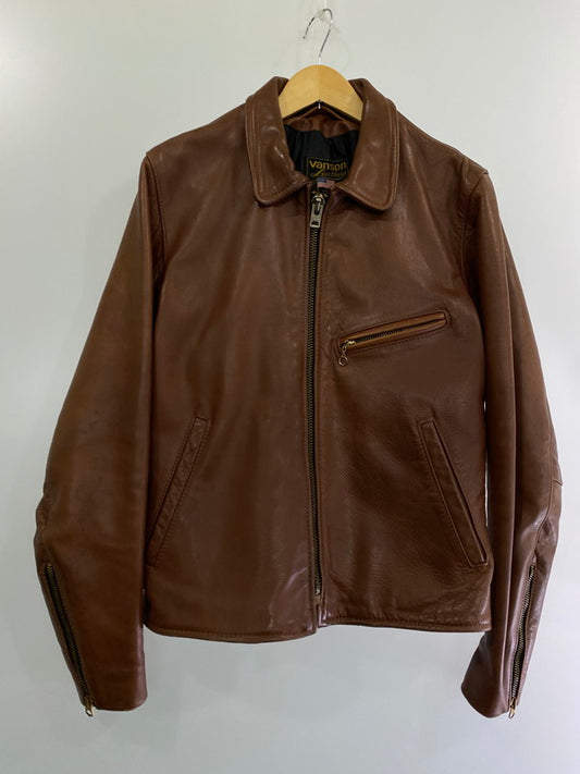 【現状渡し品】【メンズ】 VANSON バンソン 15030A005 BOSTON MASS TALON ZIP SINGLE RIDERS JACKET シングルライダースジャケット アウター 145-240411-ks-04-min サイズ：36 カラー：ブラウン系 万代Net店