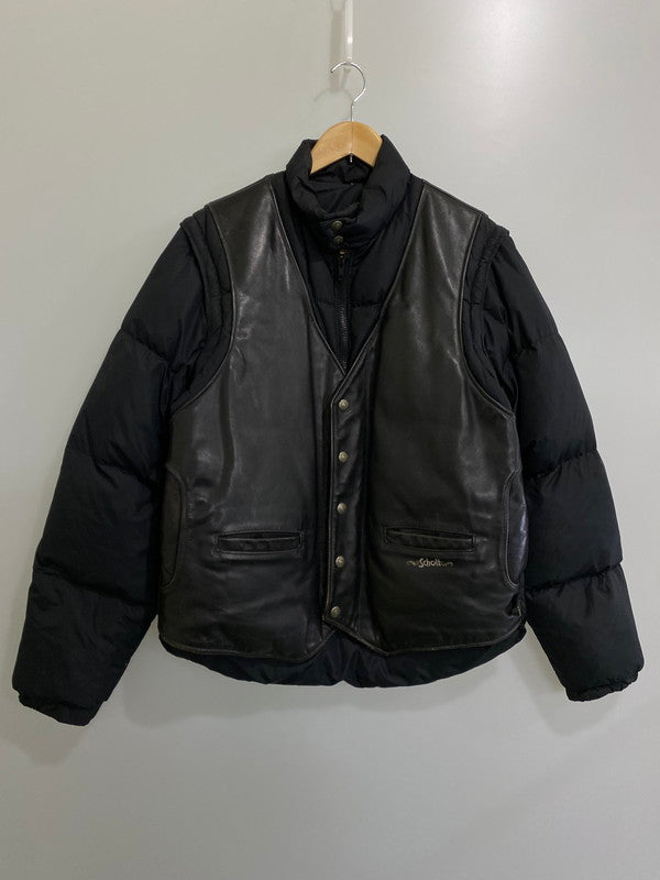 【中古品】【メンズ】  SCHOTT ショット 90S 2WAY LEATHER DOWN JACKET レザ－ダウンジャケット アウター 146-240410-ks-9-min サイズ：40 カラー：ブラック 万代Net店