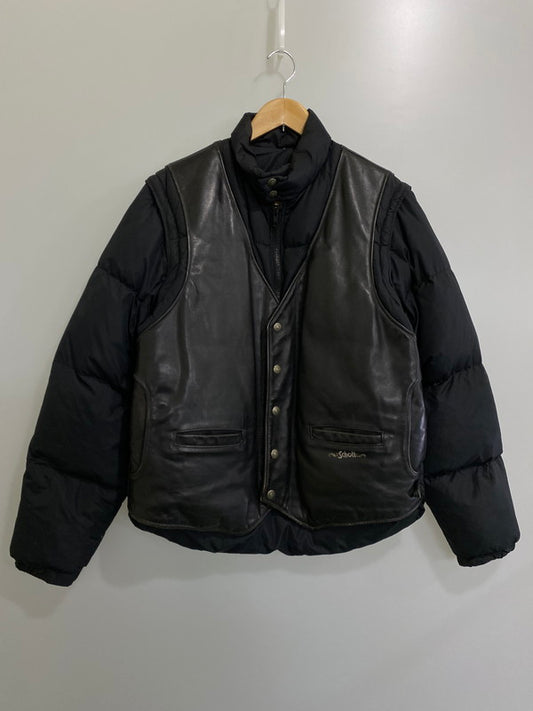 【中古品】【メンズ】  SCHOTT ショット 90S 2WAY LEATHER DOWN JACKET レザ－ダウンジャケット アウター 146-240410-ks-9-min サイズ：40 カラー：ブラック 万代Net店