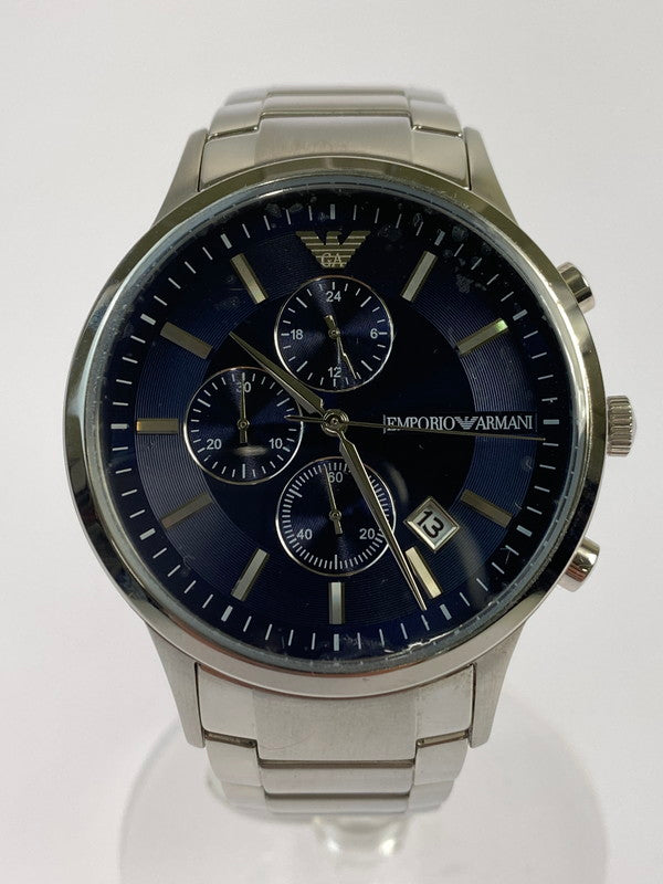 【中古美品】【メンズ】 Emporio Armani エンポリオ・アルマーニ レナート クロノグラフ クォーツ腕時計 AR-11164　腕時計 時計 197-240420-jt-15-min カラー：シルバー/ネイビー 万代Net店