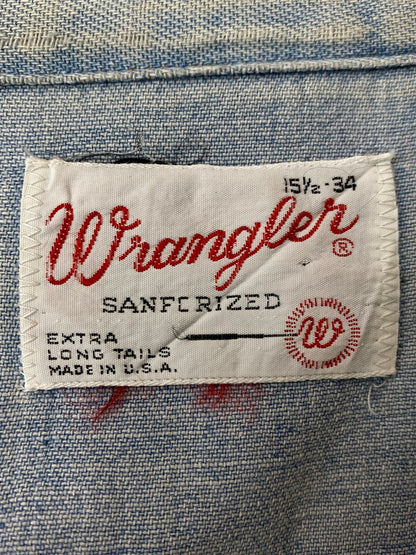 【現状渡し品】【メンズ】 Wrangler ラングラー USA製 70S DENIM WESTERN LS SHIRT デニムシャツ トップス 146-241010-ks-22-min サイズ：15 1/2・34 カラー：インディゴ 万代Net店