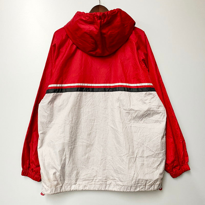 【中古品】【メンズ】 adidas アディダス 00S NYLON HOODIE ナイロンパーカー ジャケット アウター 146-240712-ay-38-izu サイズ：XL カラー：レッド×グレー 万代Net店