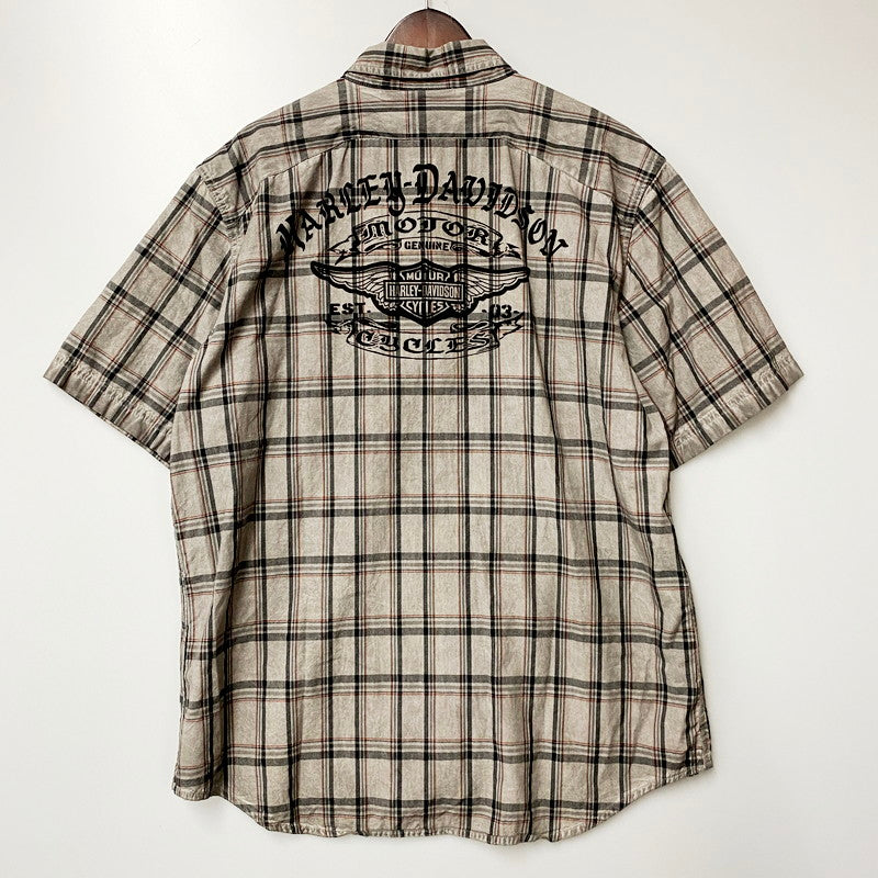 【中古品】【メンズ】 HARLEY DAVIDSON ハーレーダビッドソン SHIRT-WOVEN PLAID 96371-20VM コットンチェックシャツ 半袖 146-240630-hi-01-izu サイズ：XL カラー：グレー 万代Net店