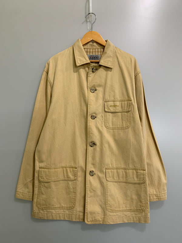 【中古品】【メンズ】 ZIPPO ジッポ COTTON JACKET コットンジャケット ヘリンボーン カバーオール ハンティングジャケット 146-260615-kt-08-min サイズ：L カラー：ベージュ系 万代Net店