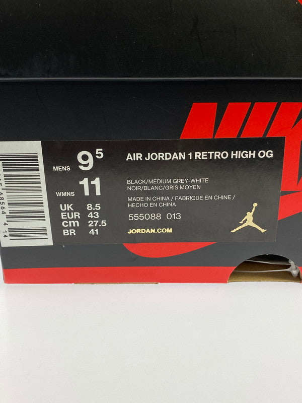 【中古品】【メンズ】 NIKE ナイキ AIR JORDAN 1 RETRO HIGH OG 555088-013 エアジョーダン 1 レトロ ハイ オージー スニーカー 靴 160-240426-yn-01-min サイズ：27.5cm US9.5 カラー：BLACK/MEDIUM GREY-WHITE 万代Net店