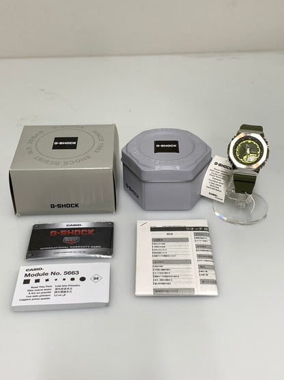 【中古美品】【メンズ/レディース】 CASIO カシオ G-SHOCK GM-S2100-3ADR ジーショック 海外モデル アナデジ クォーツ腕時計 196-260715-yn-38-min カラー：シルバー/オリーブグリーン 万代Net店