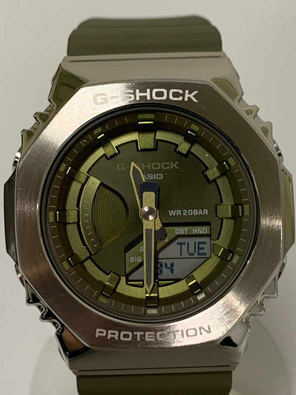【中古美品】【メンズ/レディース】 CASIO カシオ G-SHOCK GM-S2100-3ADR ジーショック 海外モデル アナデジ クォーツ腕時計 196-260715-yn-38-min カラー：シルバー/オリーブグリーン 万代Net店