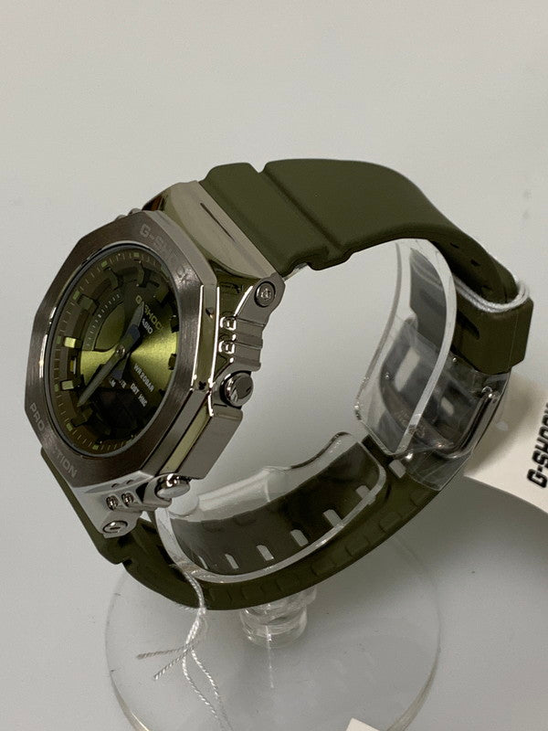 【中古美品】【メンズ/レディース】 CASIO カシオ G-SHOCK GM-S2100-3ADR ジーショック 海外モデル アナデジ クォーツ腕時計 196-260715-yn-38-min カラー：シルバー/オリーブグリーン 万代Net店