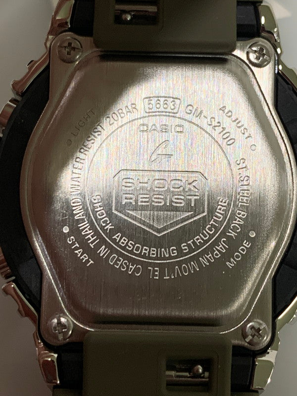 【中古美品】【メンズ/レディース】 CASIO カシオ G-SHOCK GM-S2100-3ADR ジーショック 海外モデル アナデジ クォーツ腕時計 196-260715-yn-38-min カラー：シルバー/オリーブグリーン 万代Net店