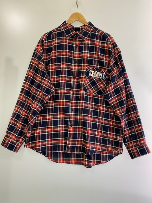 【中古】【メンズ】  EXAMPLE L/S CHECK SHIRT エグザンプル ロングスリーブ チェックシャツ 長袖シャツ トップス 142-240806-yn-04-min サイズ：L カラー：レッド/ホワイト/ネイビー 万代Net店