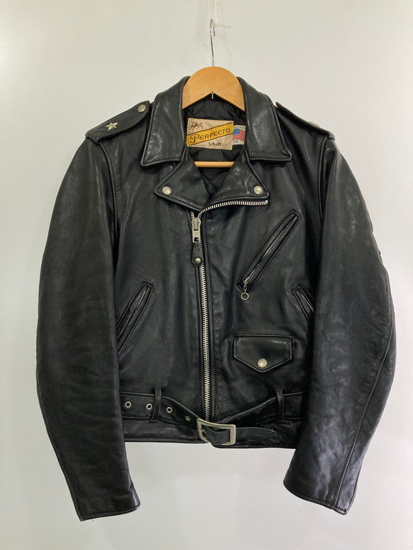 【中古品】【メンズ】  PERFECTO BY SCHOTT 613 DOUBLE LEATHER RIDERS JACKET ショット パーフェクト ダブル レザー ライダース ジャケット アウター 145-240516-yn-15-min サイズ：36 カラー：ブラック 万代Net店