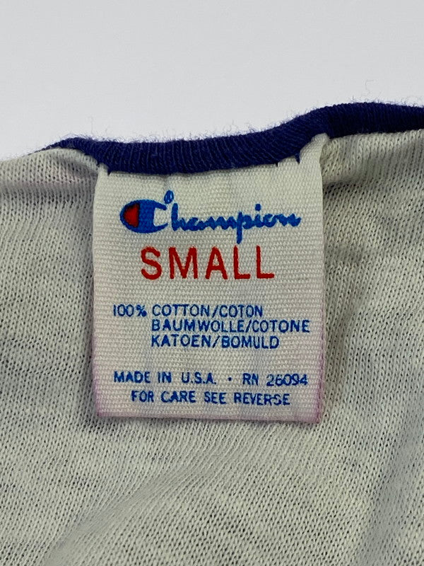 【ジャンク品】【メンズ】 Champion チャンピオン トリコタグ後期 USA製 80S REVERSIBLE COLLEGE LOGO T-SHIRT 1980年代 リバーシブル カレッジロゴ ティーシャツ 半袖Tシャツ 146-260410-KS-09-min サイズ：S カラー：ネイビー 万代Net店