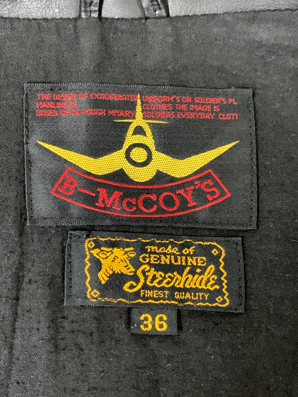 【現状渡し品】【メンズ】  B-MCCOY'S ビーマッコイ STEERHIDE LEATHER SINGLE RIDERS JACKET ステアハイド レザー シングル ライダーズ アウター 145-241010-me-10-min サイズ：36 カラー：ブラック 黒 万代Net店