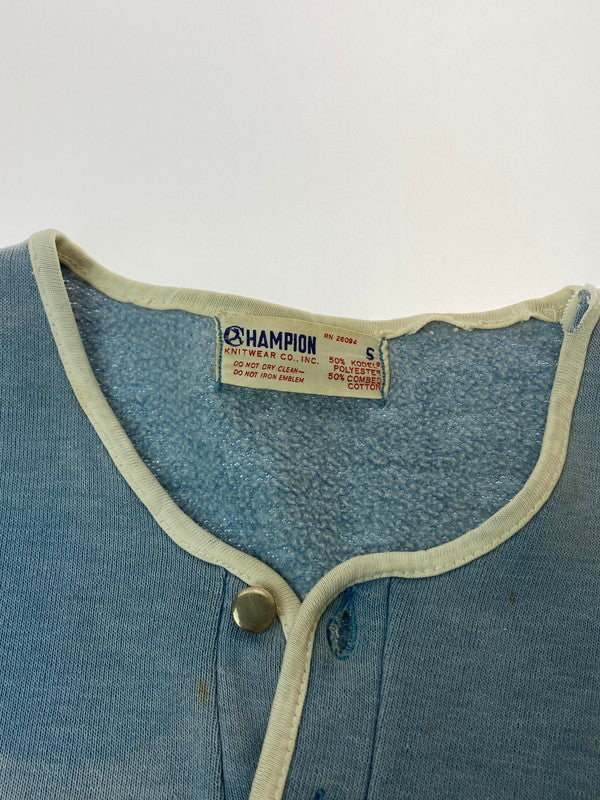 【中古品】【メンズ】 Champion チャンピオン KNITWEAR ニットウェア ランナーズタグ 60S MONMOUTH 半袖パイピングスウェットシャツ 146-240502-jt-11-min サイズ：S カラー：ライトブルー系 万代Net店