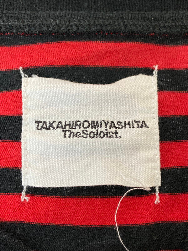 【中古品】【メンズ】 TAKAHIRO MIYASHITA The SoloIst. タカヒロミヤシタザソロイスト CREW NECK S S STRIPED TEE 半袖 Tシャツ ボーダー 140-241015-AS-10-min サイズ：50 カラー：ブラック/レッド 万代Net店