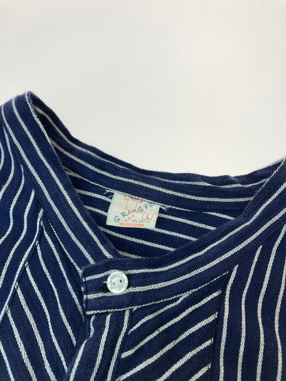 【中古品】【メンズ】  GRAGS F2 70's STRIPE SHIRT ロングスリーブ ストライプシャツ 長袖シャツ トップス 146-240514-yn-38-min サイズ：L カラー：ネイビー 万代Net店