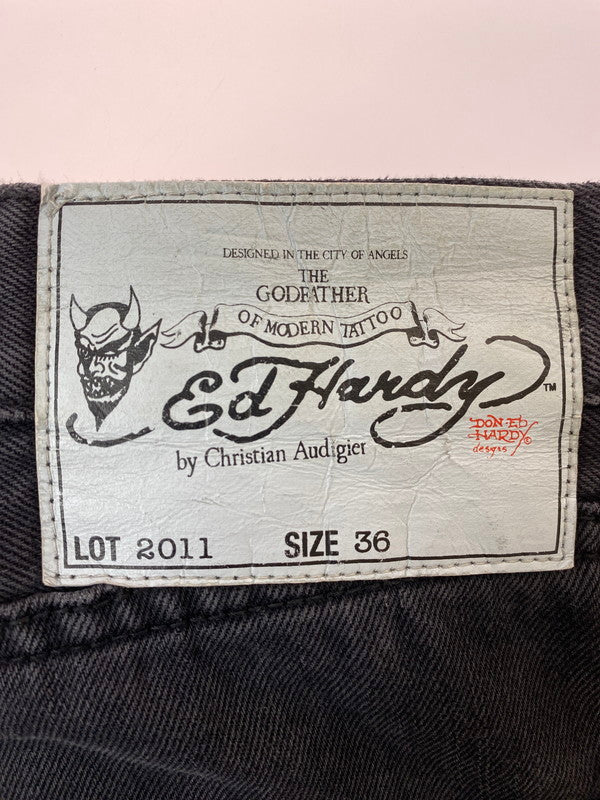 【中古品】【メンズ】 ED HARDY エドハーディ ED HARDY FLORAL SKULL JEANS フローラル スカル ジーンズ ブラックデニム 157-240617-cn-27-min サイズ：W36 カラー：ブラック 万代Net店