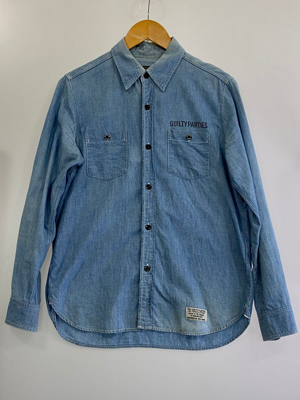 【中古】【メンズ】  WACKOMARIA GUILTY PARTIES DENIM SHIRT ワコマリア ロングスリーブシャツ 長袖シャツ トップス 142-240806-yn-05-min サイズ：S カラー：ライトブルー 万代Net店