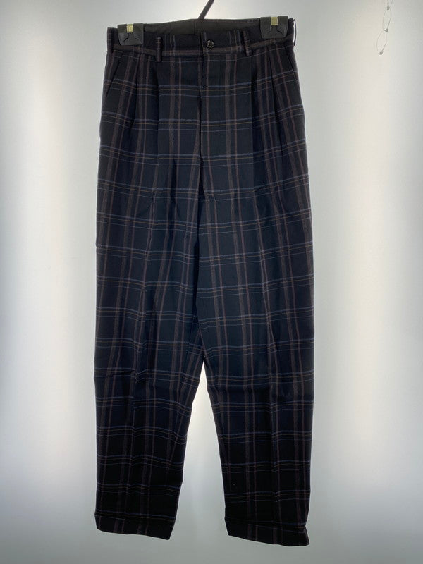 【中古品】【メンズ】 COMME des GARCONS HOMME コムデギャルソンオム HP-08034S AD1990 90S YZIP CHECK SLACKS チェック柄スラックス ボトムス 151-240522-ab-02-min サイズ：S カラー：ブラック系チェック柄 万代Net店