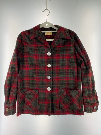 【中古品】【メンズ】 PENDLETON ペンドルトン 白タグ 50-60S シェルボタンオープンカラーシャツジャケット 長袖 ロングスリーブ 170-250226-AS-14-min カラー：レッド/グリーン系 万代Net店