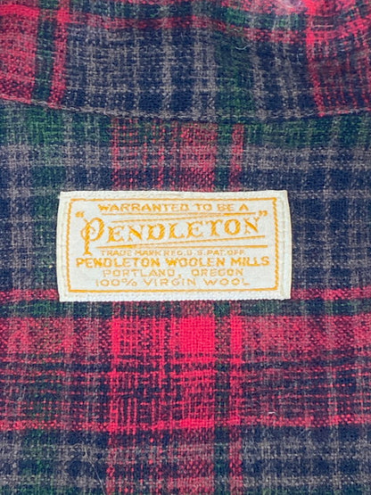 【中古品】【メンズ】 PENDLETON ペンドルトン 白タグ 50-60S シェルボタンオープンカラーシャツジャケット 長袖 ロングスリーブ 170-250226-AS-14-min カラー：レッド/グリーン系 万代Net店