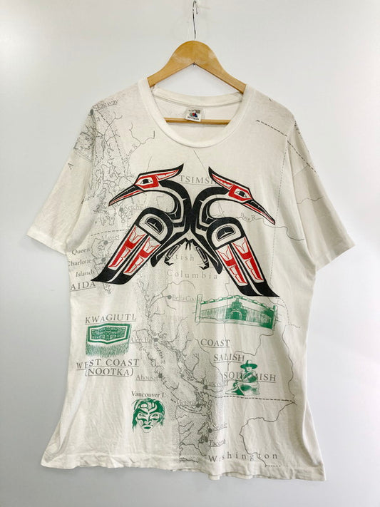 【中古品】【メンズ】 FRUIT OF THE LOOM フルーツオブザルーム カナダ製 90S HAIDA EAGLE PRINTED T-SHIRT ハイダイーグル プリントTシャツ 半袖Tシャツ トップス 146-240522-jt-13-min サイズ：XL カラー：ホワイト 白 万代Net店