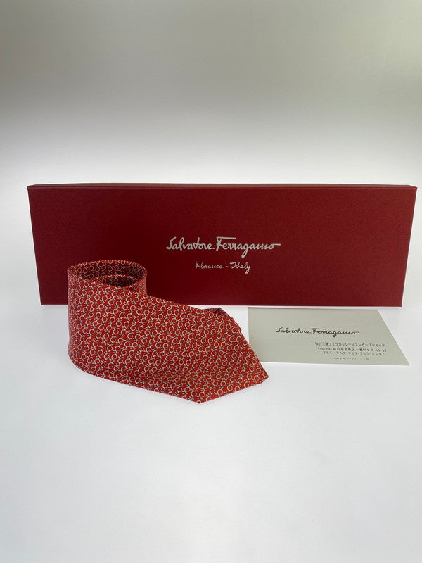 【LIFTる。景品】【中古品】【メンズ】 Salvatore Ferragamo サルヴァトーレフェラガモ 00's 総柄シルクネクタイ 183-240906-yn-19-min カラー：レッド 万代Net店