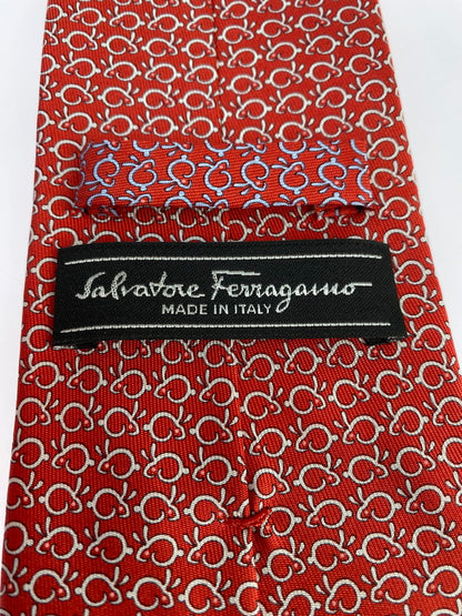 【LIFTる。景品】【中古品】【メンズ】 Salvatore Ferragamo サルヴァトーレフェラガモ 00's 総柄シルクネクタイ 183-240906-yn-19-min カラー：レッド 万代Net店