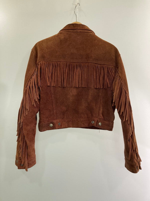 【中古品】【メンズ】 UNITED COLORS OF BENETTON ユナイテッドカラーズオブベネトン SUEDE FLINGE WESTERN LEATHER JACKET スエード フリンジ ウエスタン レザー ジャケット アウター  146-240528-yn-13-min サイズ：42 カラー：ブラウン 万代Net店