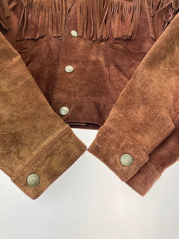 【中古品】【メンズ】 UNITED COLORS OF BENETTON ユナイテッドカラーズオブベネトン SUEDE FLINGE WESTERN LEATHER JACKET スエード フリンジ ウエスタン レザー ジャケット アウター  146-240528-yn-13-min サイズ：42 カラー：ブラウン 万代Net店