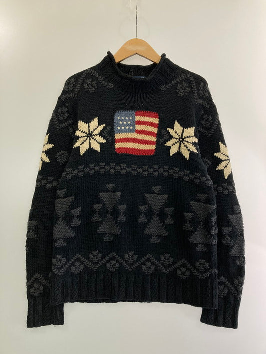 【中古品】【メンズ】 POLO RALPH LAUREN ポロ・ラルフローレン NORDIC PATTERN 星条旗 COTTON KNIT コットンニット トップス セーター 146-240605-jt-10-min サイズ：L カラー：ブラック系 万代Net店