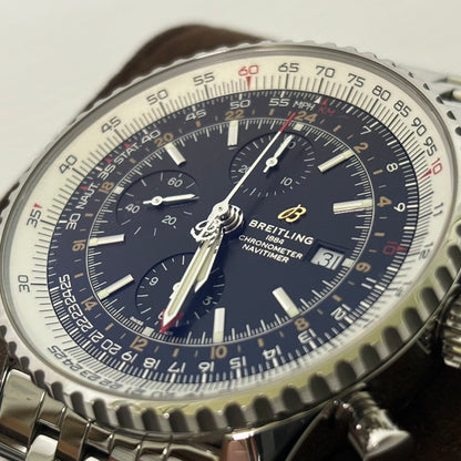 【中古品】【メンズ】 BREITLING ブライトリング REF.A24322121B2A1 ナビタイマー ワールド クロノグラフ GMT 46 WATCH 腕時計 195-240602-ab-1-min カラー：シルバー/ブラック/ホワイト 万代Net店