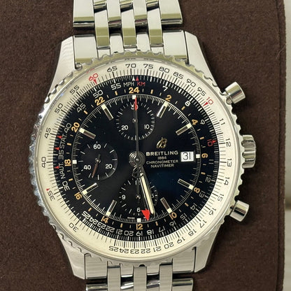 【中古品】【メンズ】 BREITLING ブライトリング REF.A24322121B2A1 ナビタイマー ワールド クロノグラフ GMT 46 WATCH 腕時計 195-240602-ab-1-min カラー：シルバー/ブラック/ホワイト 万代Net店