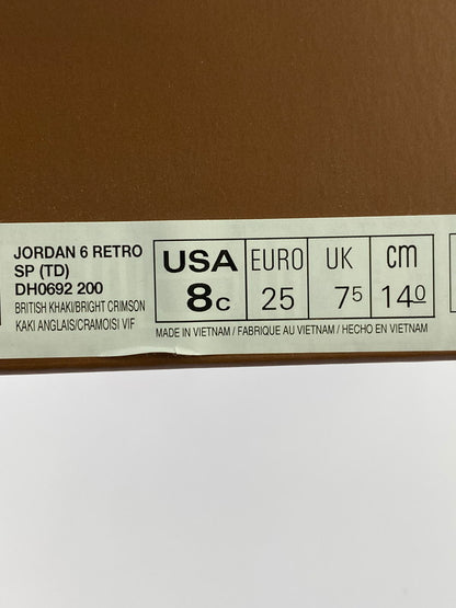 【中古美品】【キッズ】 NIKE ナイキ KIDS DH0692-200 JORDAN 6 RETRO SP (TD) SNEAKER キッズ スニーカー シューズ 靴 173-240614-ab-11-min サイズ：14.0cm カラー：BRITISH KHAKI/BRIGHT CRIMSON 万代Net店