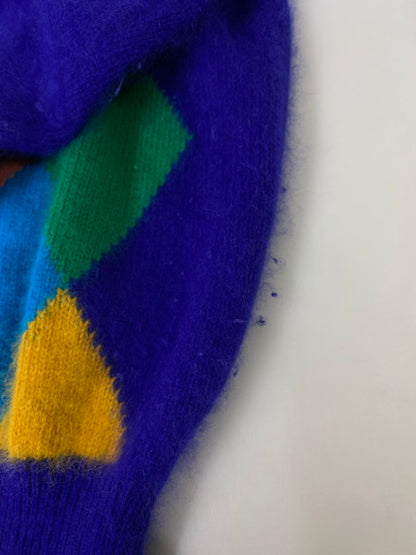 【中古品】【レディース】 UNITED COLORS OF BENETTON ユナイテッドカラーズオブベネトン 90's CARDIGAN モヘア混アーガイルニットカーディガン イタリア製 トップス 170-241121-yn-06-min サイズ：46 カラー：マルチカラー 万代Net店