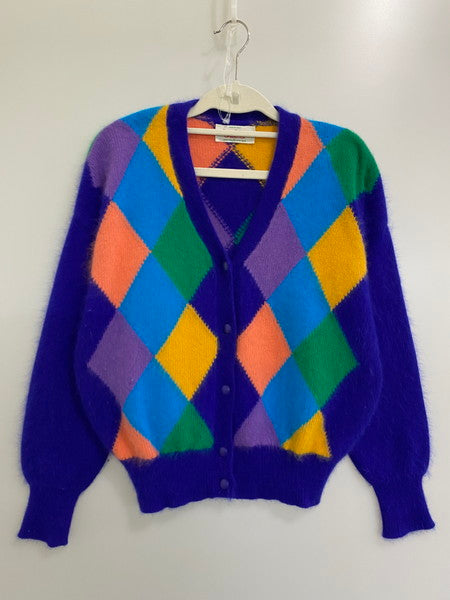 【中古品】【レディース】 UNITED COLORS OF BENETTON ユナイテッドカラーズオブベネトン 90's CARDIGAN モヘア混アーガイルニットカーディガン イタリア製 トップス 170-241121-yn-06-min サイズ：46 カラー：マルチカラー 万代Net店