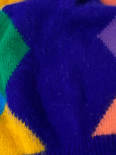 【中古品】【レディース】 UNITED COLORS OF BENETTON ユナイテッドカラーズオブベネトン 90's CARDIGAN モヘア混アーガイルニットカーディガン イタリア製 トップス 170-241121-yn-06-min サイズ：46 カラー：マルチカラー 万代Net店