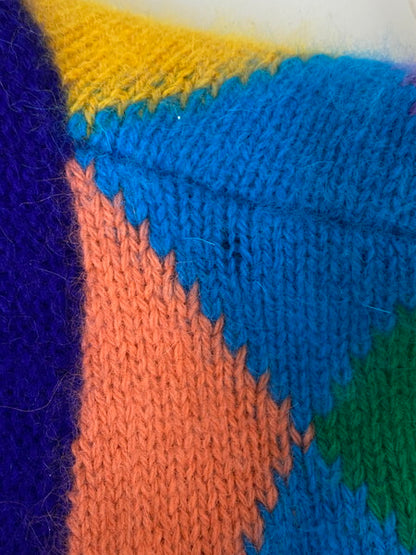 【中古品】【レディース】 UNITED COLORS OF BENETTON ユナイテッドカラーズオブベネトン 90's CARDIGAN モヘア混アーガイルニットカーディガン イタリア製 トップス 170-241121-yn-06-min サイズ：46 カラー：マルチカラー 万代Net店