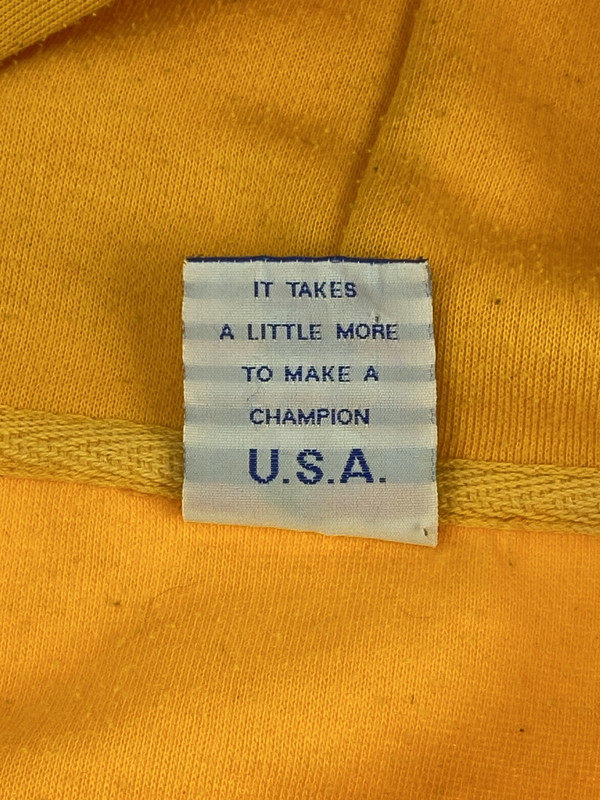 【ジャンク品】【メンズ】 Champion チャンピオン 80S後半-90前半 後期青タグ POV HOODIE ピーオーブイ フーディー メンズ パーカー トップス 146-260410-KS-11-min サイズ：L カラー：イエロー 万代Net店
