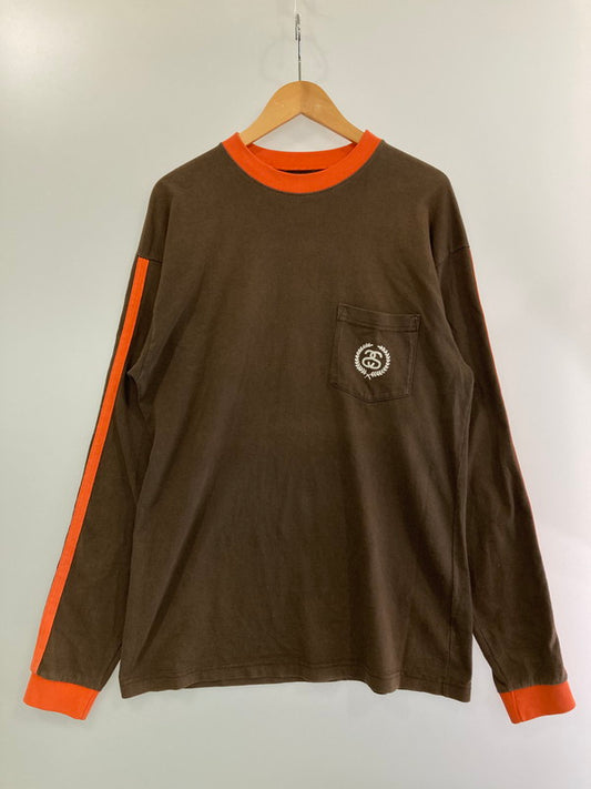 【中古品】【メンズ】 STUSSY ステューシー ９０’S SIDE LINE L/S TEE サイドライン Tシャツ 長袖シャツ トップス 146-240628-me-28-min サイズ：L カラー：ブラウン/オレンジ 万代Net店