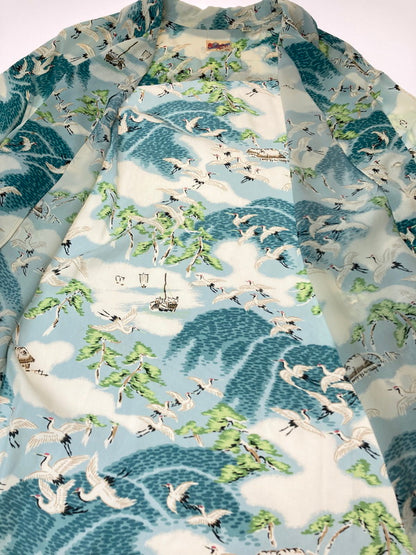 【現状渡し品】【メンズ】 SUN SURF サンサーフ 2002年モデル"鶴" S/S RAYON SHIRT SS30488 レーヨンシャツ 半袖トップス 145-240628-me-19-min サイズ：M カラー：グリーン/ホワイト系 万代Net店