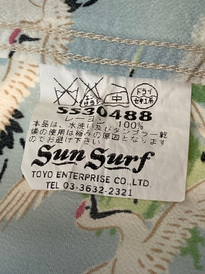 【現状渡し品】【メンズ】 SUN SURF サンサーフ 2002年モデル"鶴" S/S RAYON SHIRT SS30488 レーヨンシャツ 半袖トップス 145-240628-me-19-min サイズ：M カラー：グリーン/ホワイト系 万代Net店