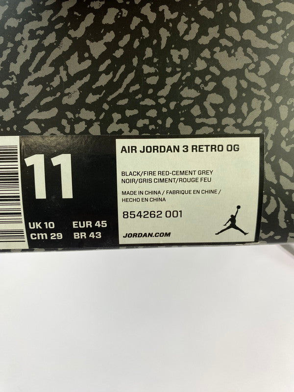 【中古品】【メンズ】 NIKE ナイキ 854262-001 AIR JORDAN 3 RETRO OG"BLACK CEMENT" スニーカー シューズ 靴 160-240702-as-15-min サイズ：29.0cm カラー：ブラック/グレー/レッド 万代Net店